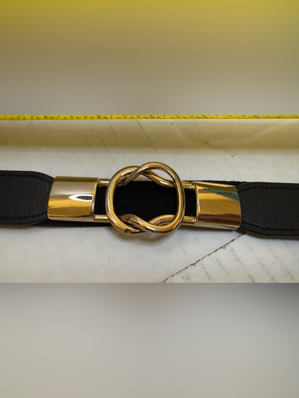 Gold Knot Buckle Black Women's Waist Belt